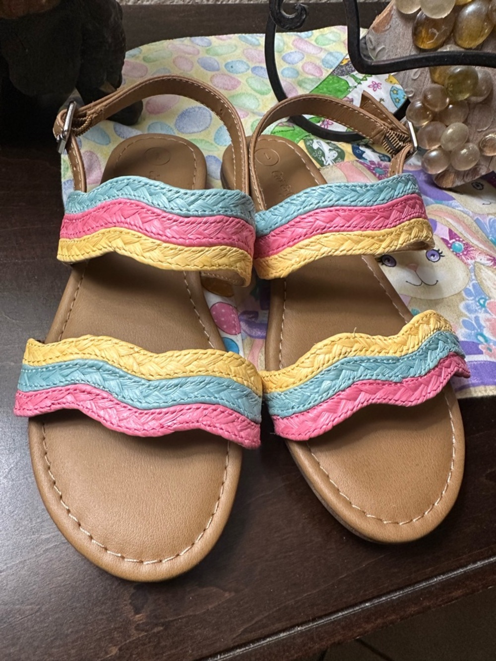 Cat & Jack Girls Sandals Colorblock Wavy Strap Sandals - Pink, Blue, Yellow